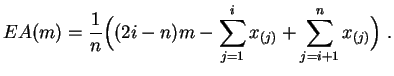 $\displaystyle EA(m) = \frac{1}{n}\Big((2i-n) m -\sum_{j=1}^i x_{(j)}+
\sum_{j=i+1}^n x_{(j)}\Big)\;.
$
