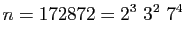 $\displaystyle n=172872=2^3 3^2 7^4$