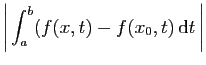 $\displaystyle \displaystyle{\left\vert 
\int_a^b (f(x,t)-f(x_0,t) \mathrm{d}t \right\vert}$