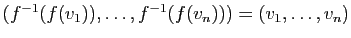 $ (f^{-1}(f(v_1)),\ldots,f^{-1}(f(v_n)))=(v_1,\ldots,v_n)$