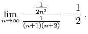 $\displaystyle \lim_{n\rightarrow\infty}
\frac{\frac{1}{2n^2}}{\frac{1}{(n+1)(n+2)}}=\frac{1}{2}\;.
$