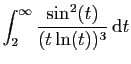 $ \displaystyle{
\int_2^\infty
\frac{\sin^2(t)}{(t\ln(t))^3} \mathrm{d}t
}$